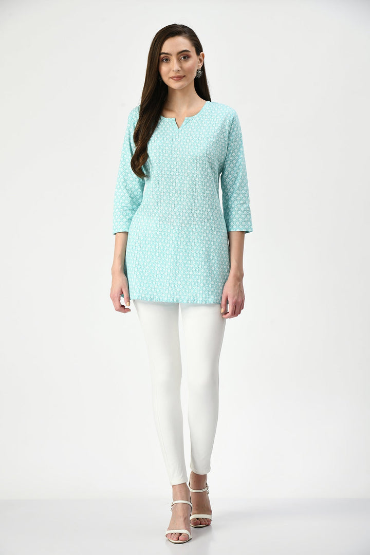 Green Printed Straight Pintex Top