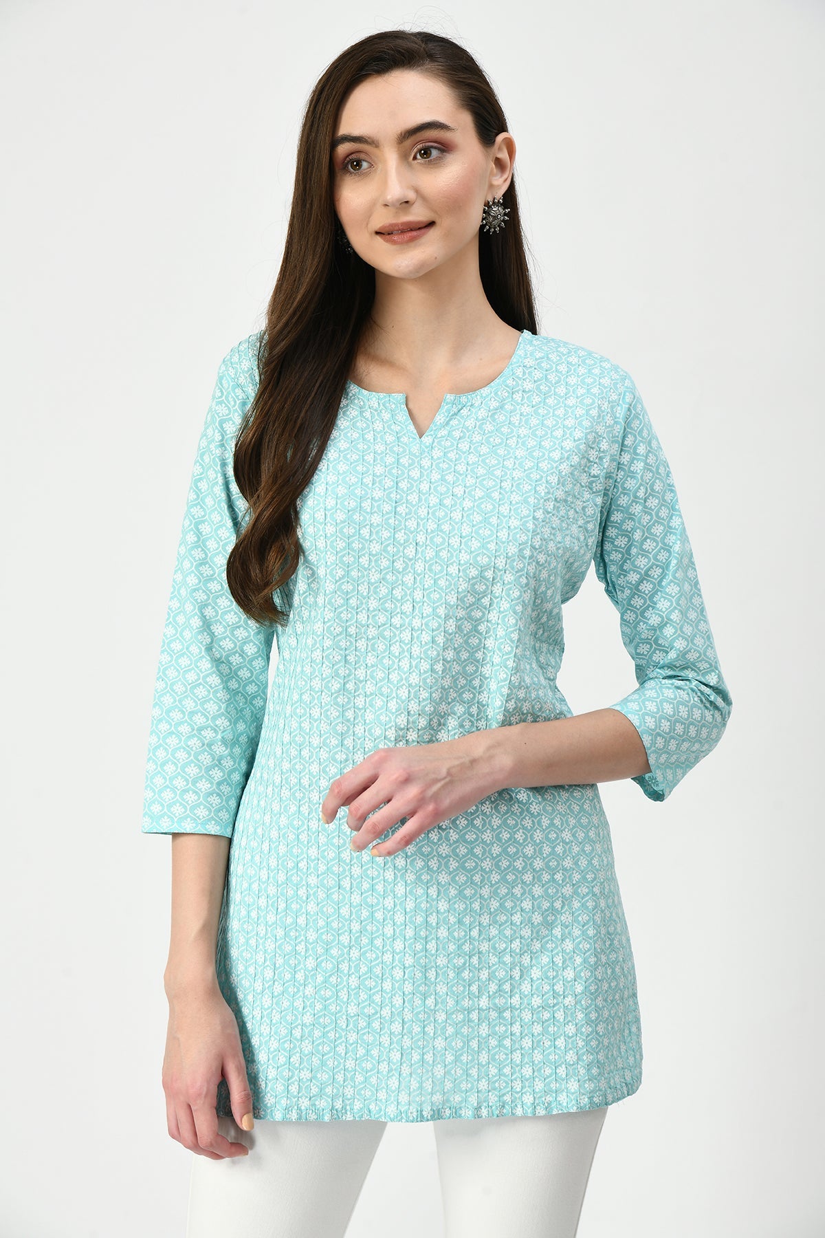 Green Printed Straight Pintex Top