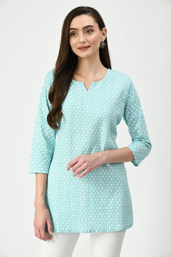 Green Printed Straight Pintex Top