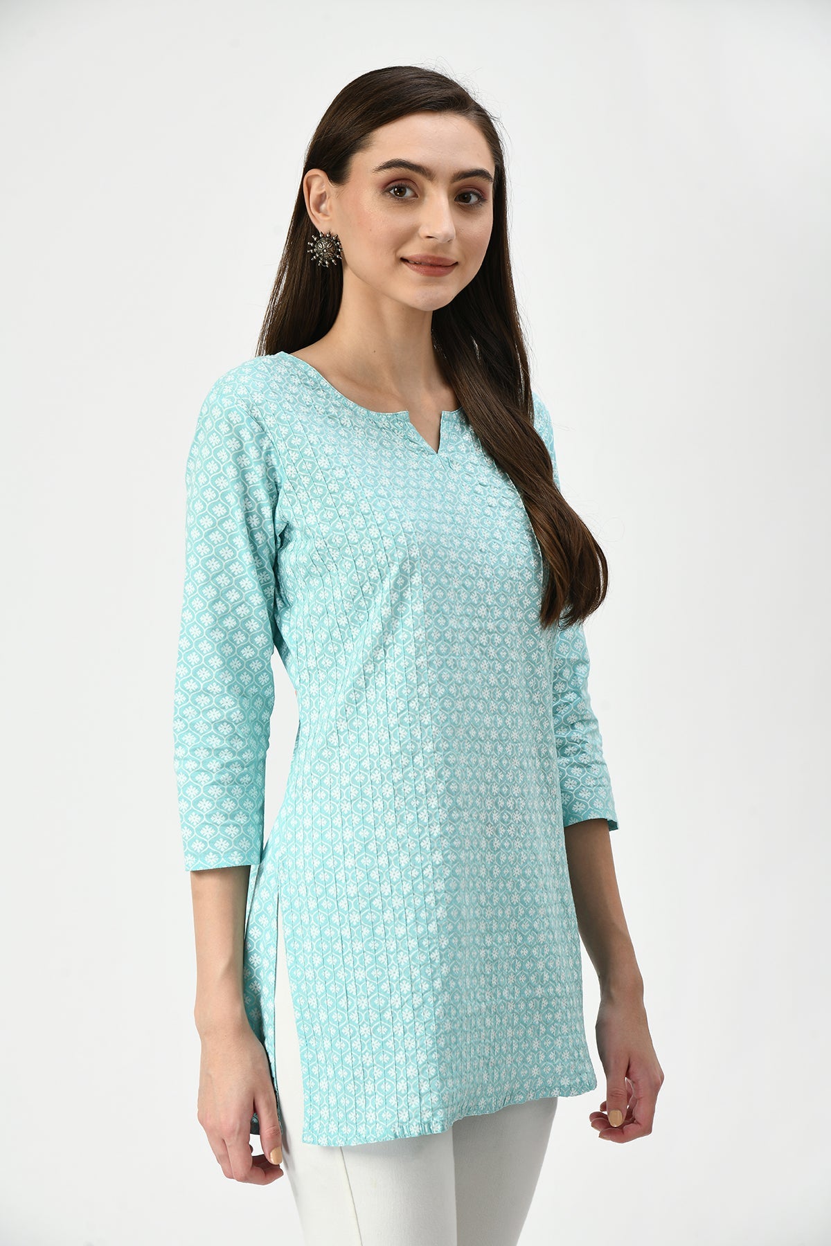 Green Printed Straight Pintex Top