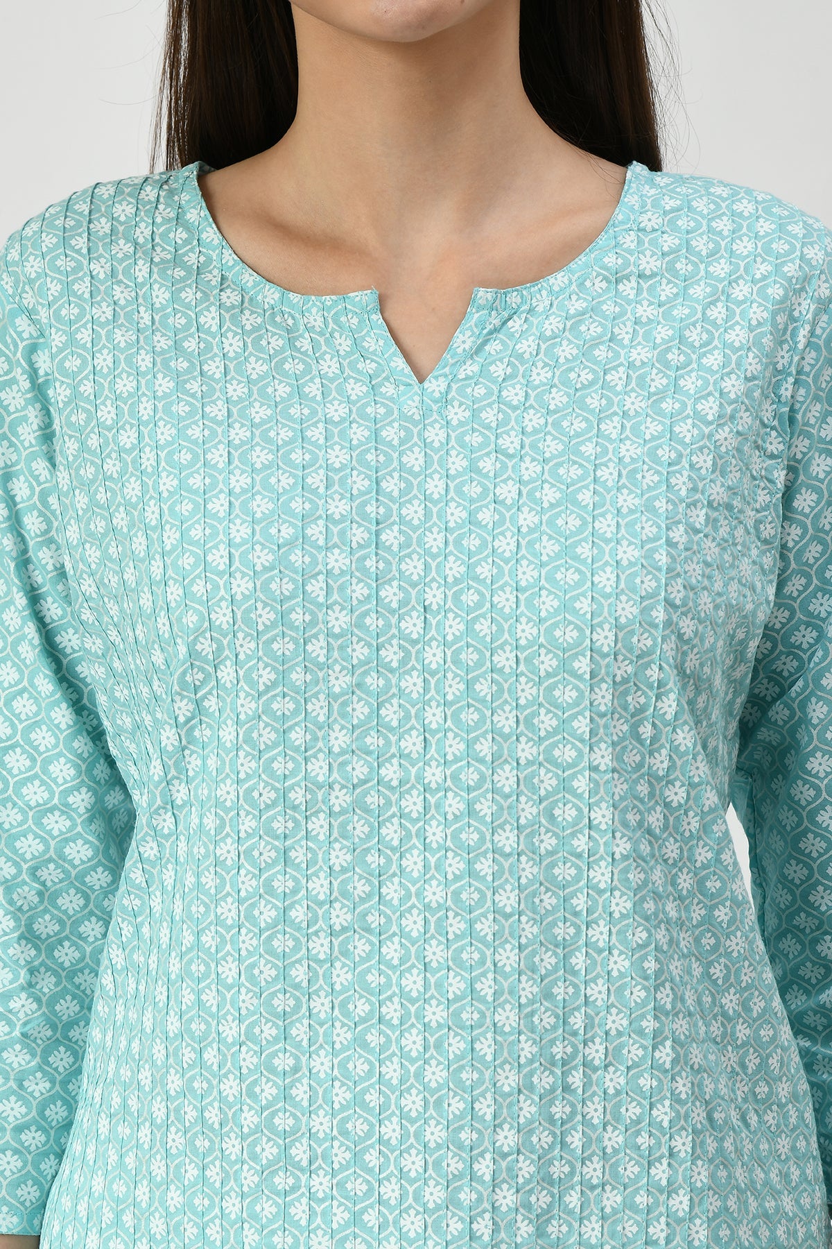 Green Printed Straight Pintex Top