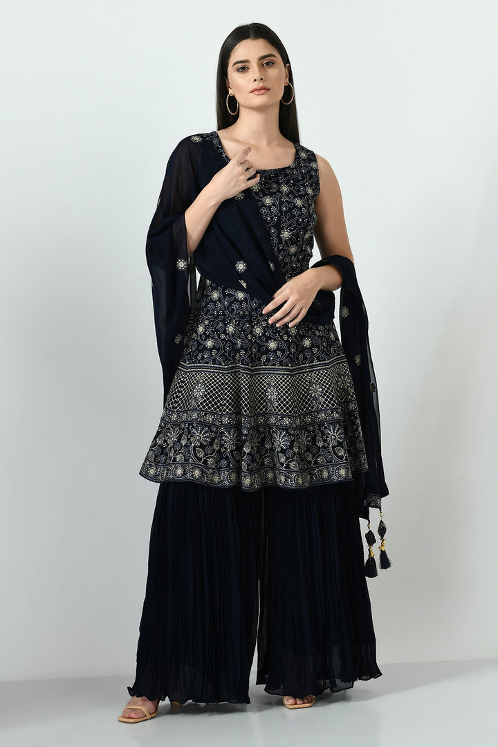 Blue Embellished Kurta Set