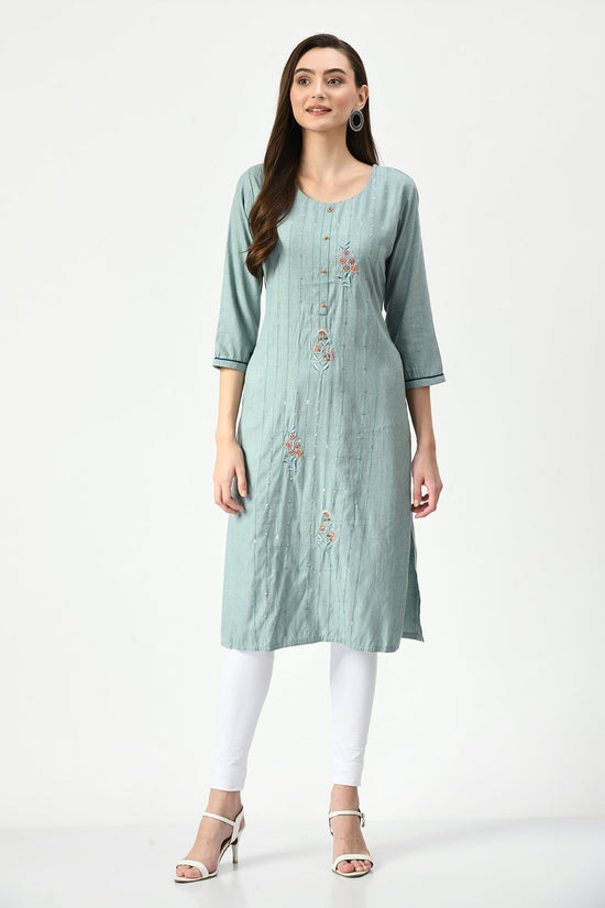 Green Embroidered Straight Kurta