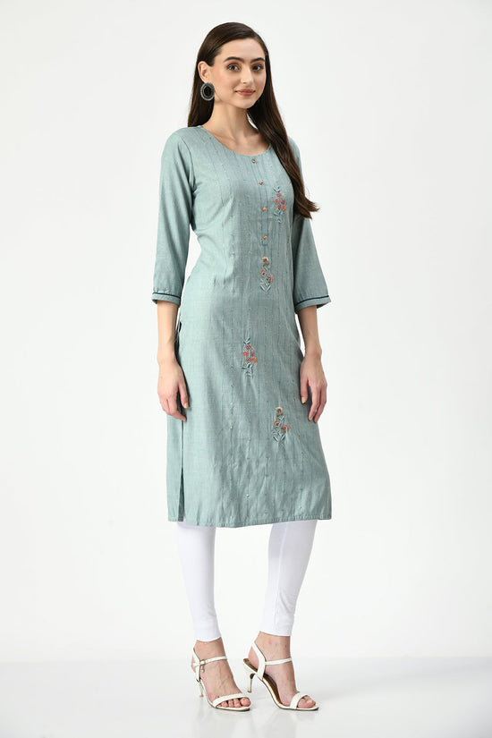 Green Embroidered Straight Kurta