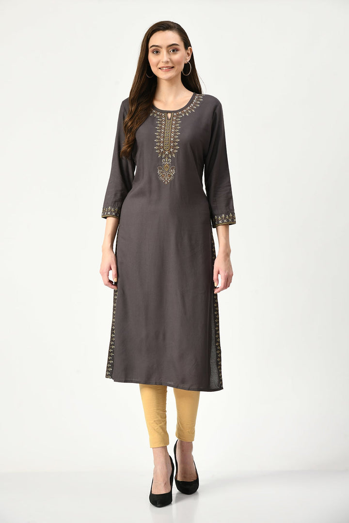 Grey Embroidered Kurta