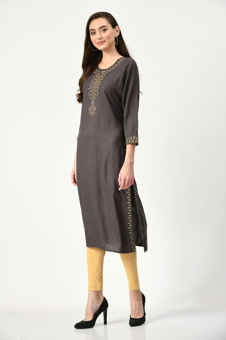 Grey Embroidered Kurta