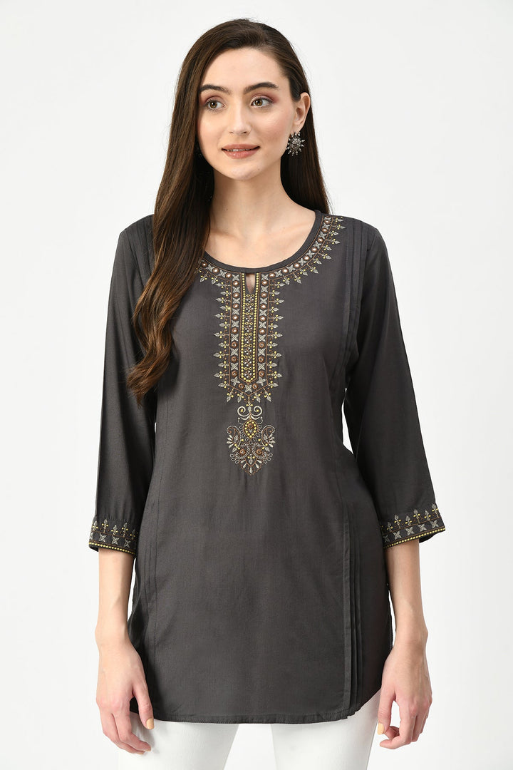 Grey Embroidered Top