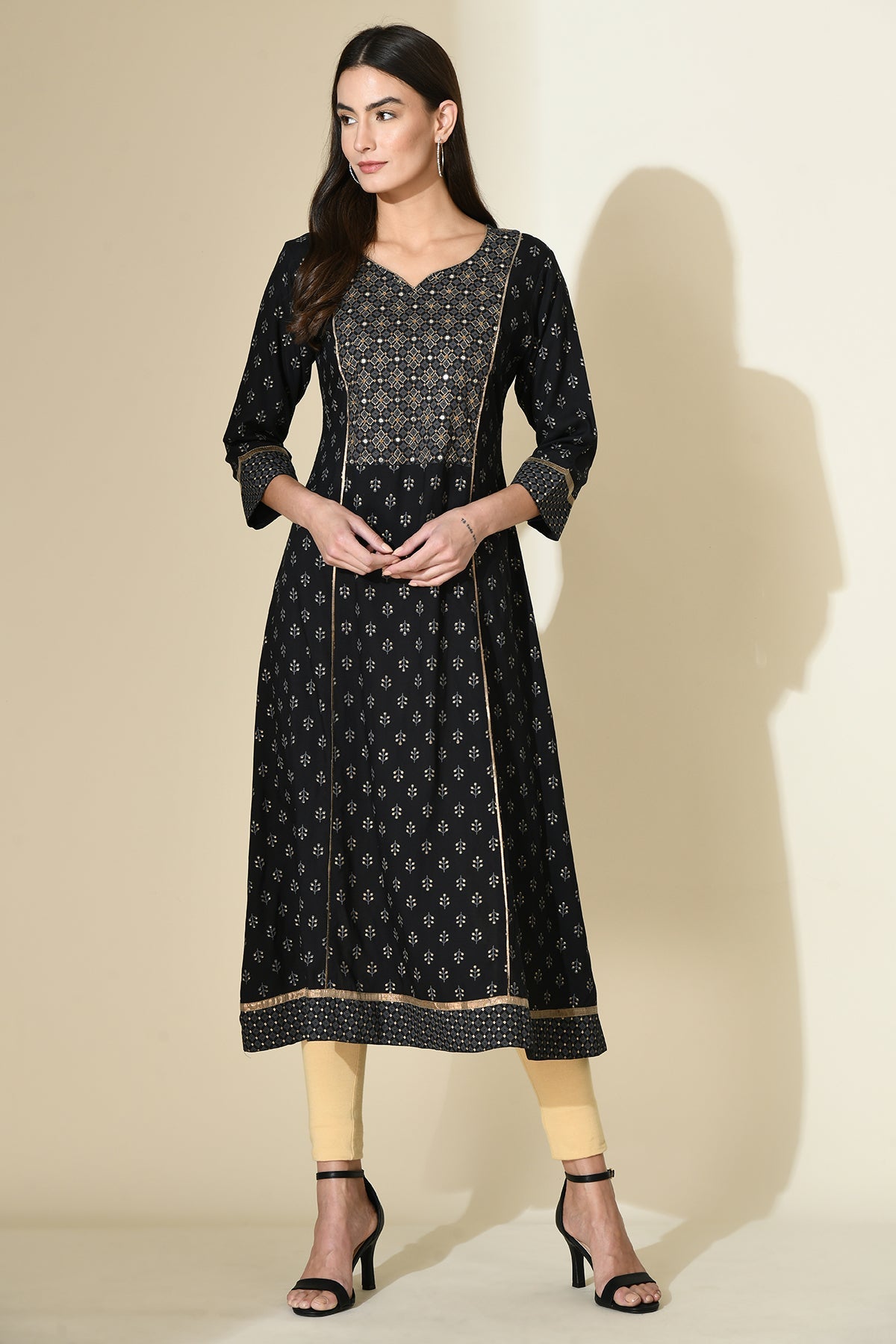 Black Printed Flared Dress