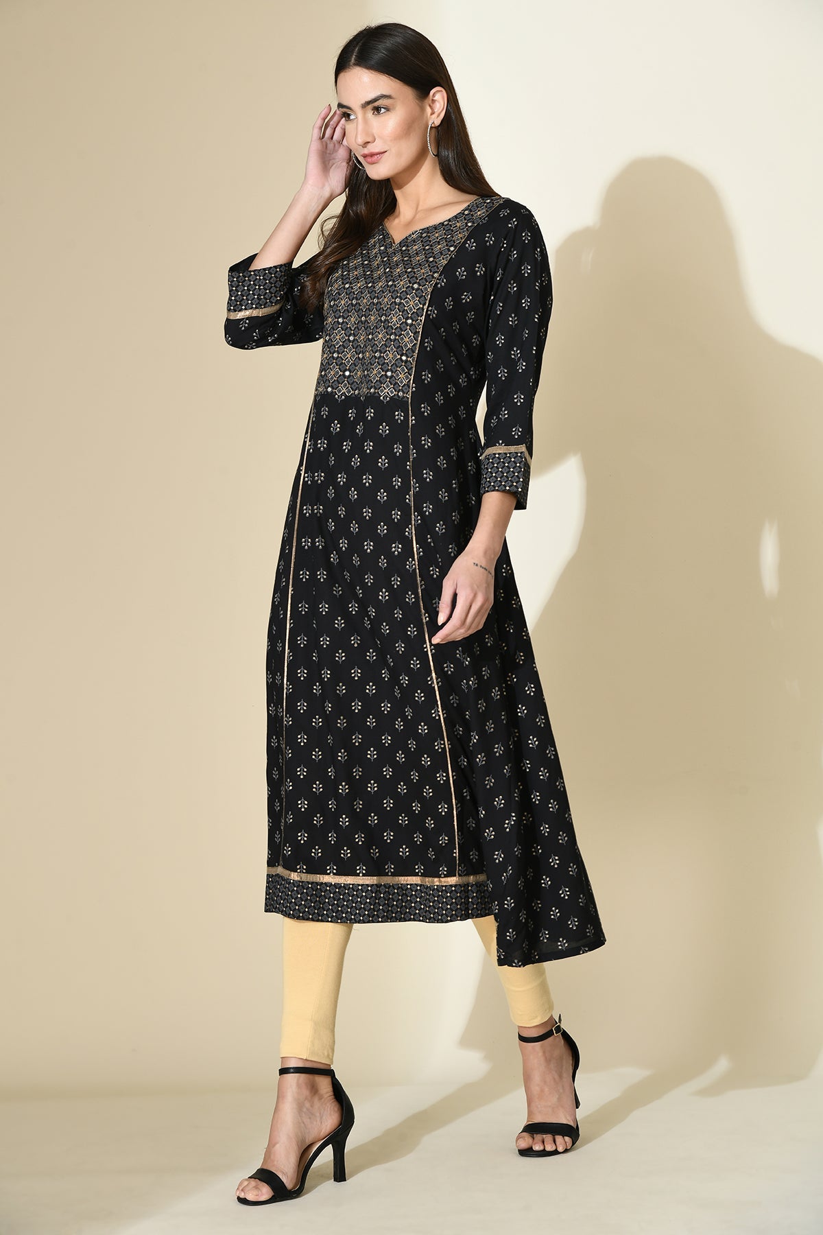 Black Printed Flared Dress