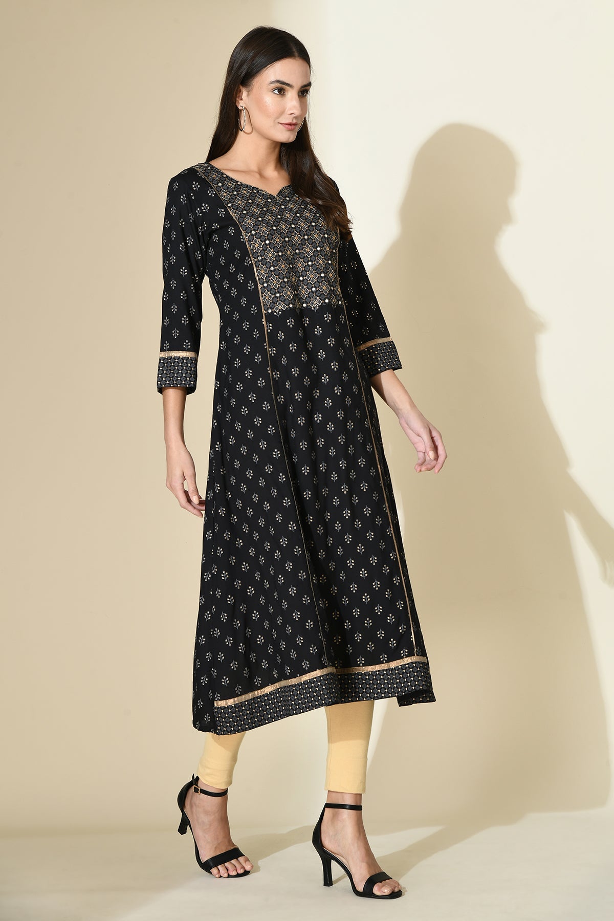 Black Printed Flared Dress