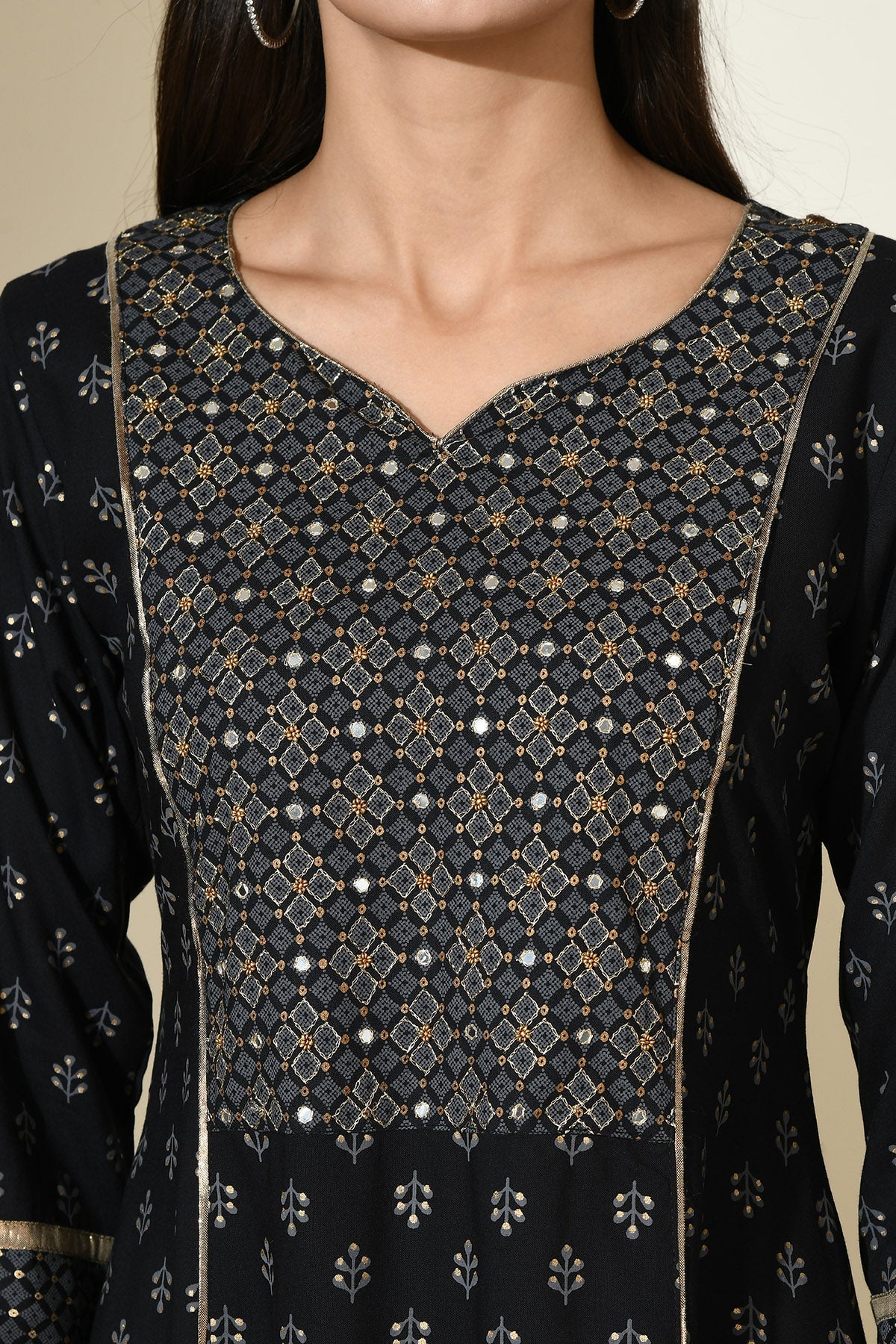 Black Printed Flared Dress