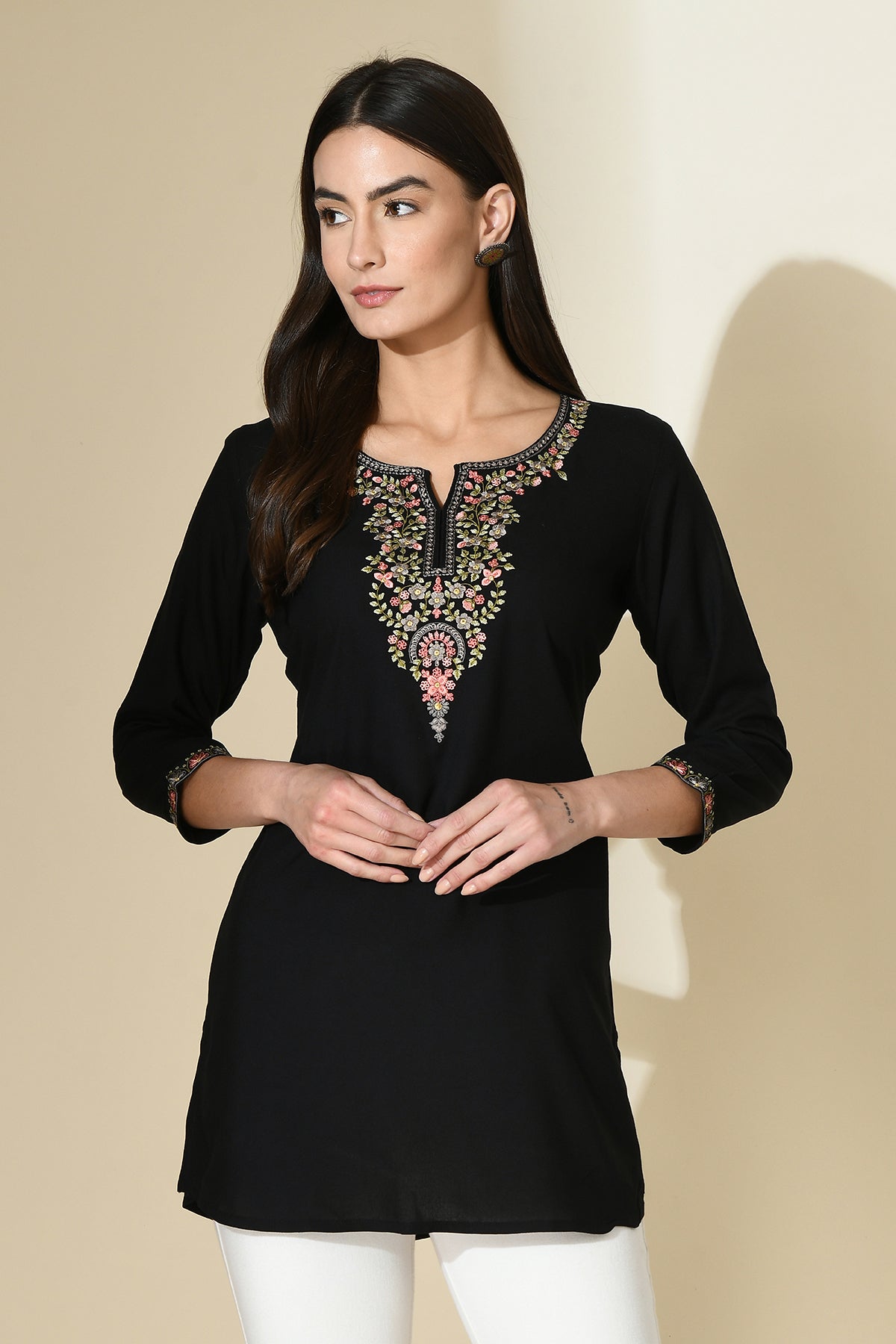 Black Floral Embroidered Top