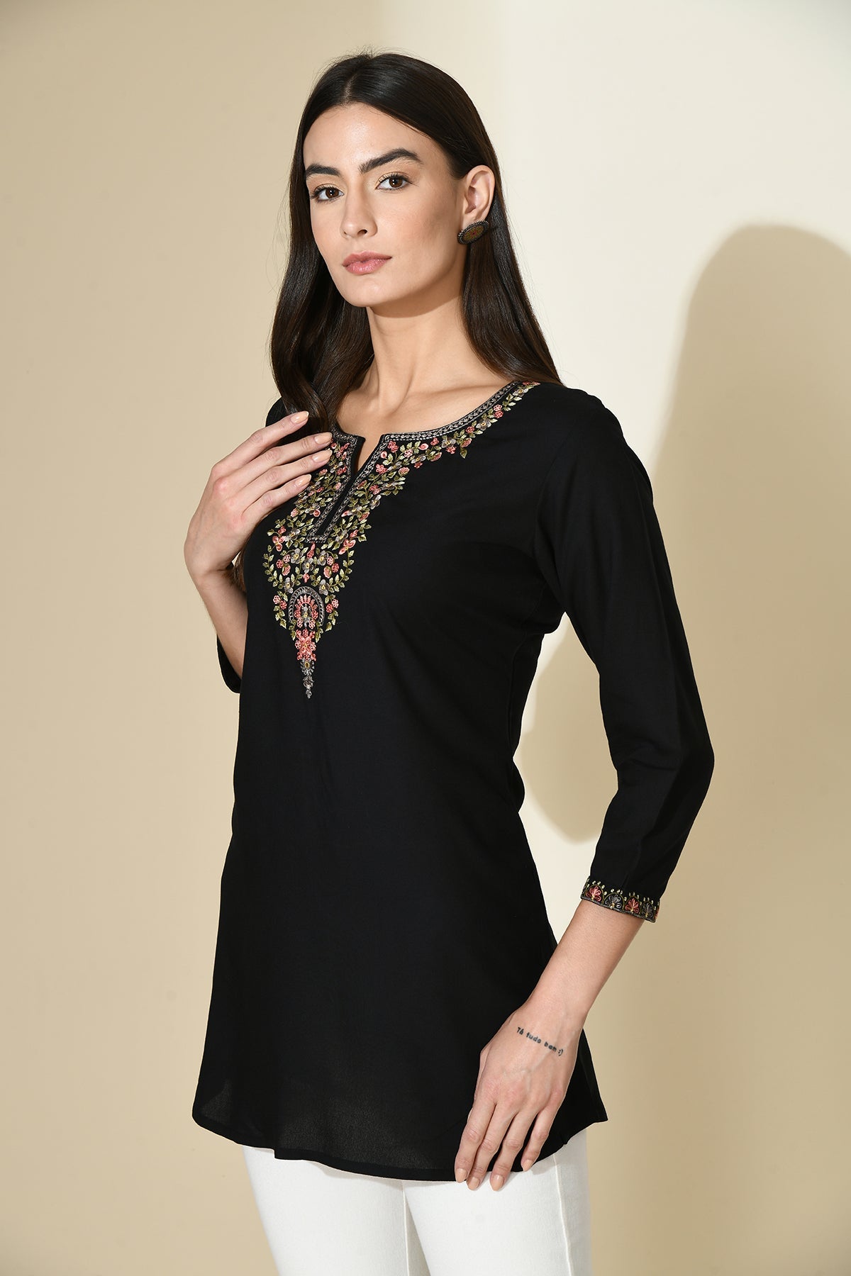 Black Floral Embroidered Top