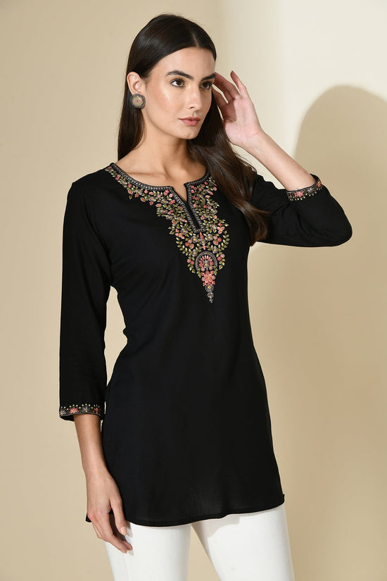 Black Floral Embroidered Top
