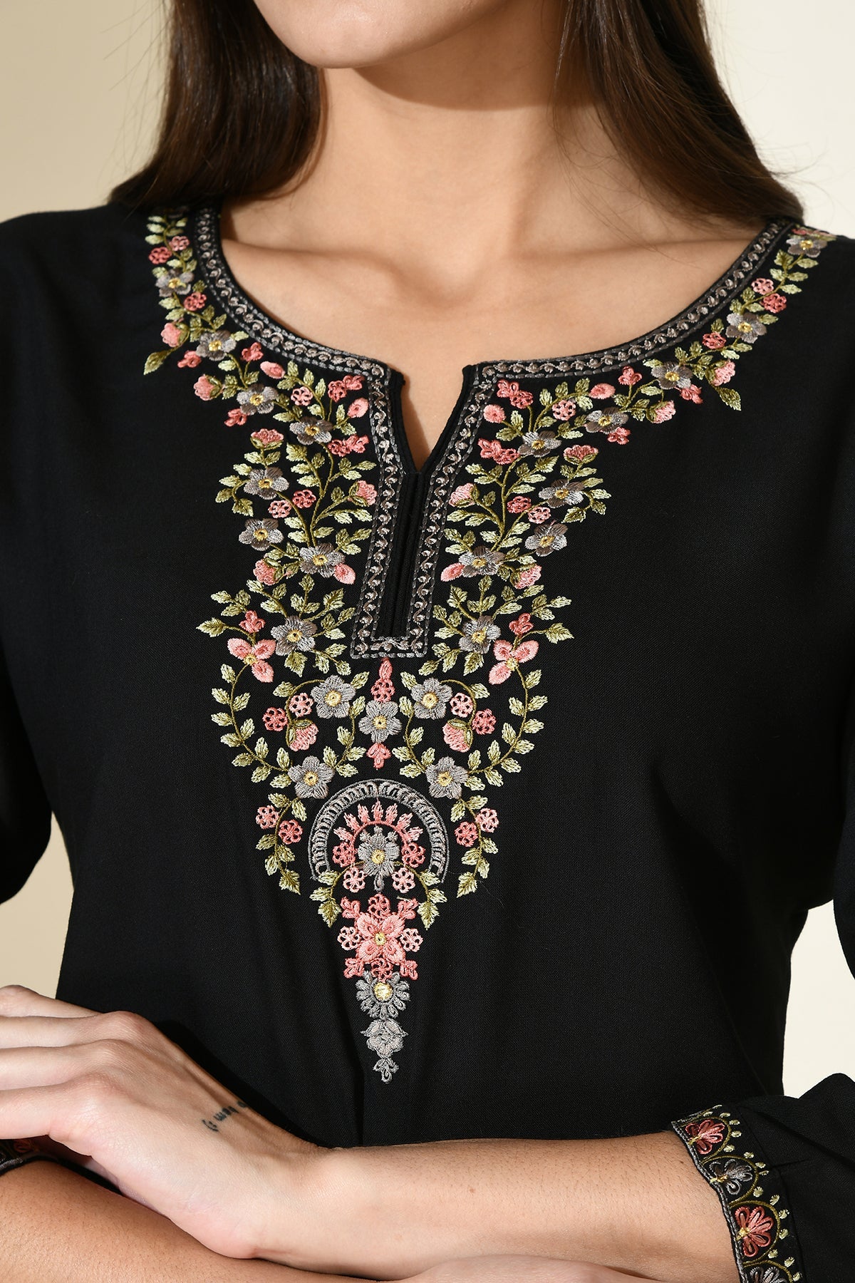Black Floral Embroidered Top