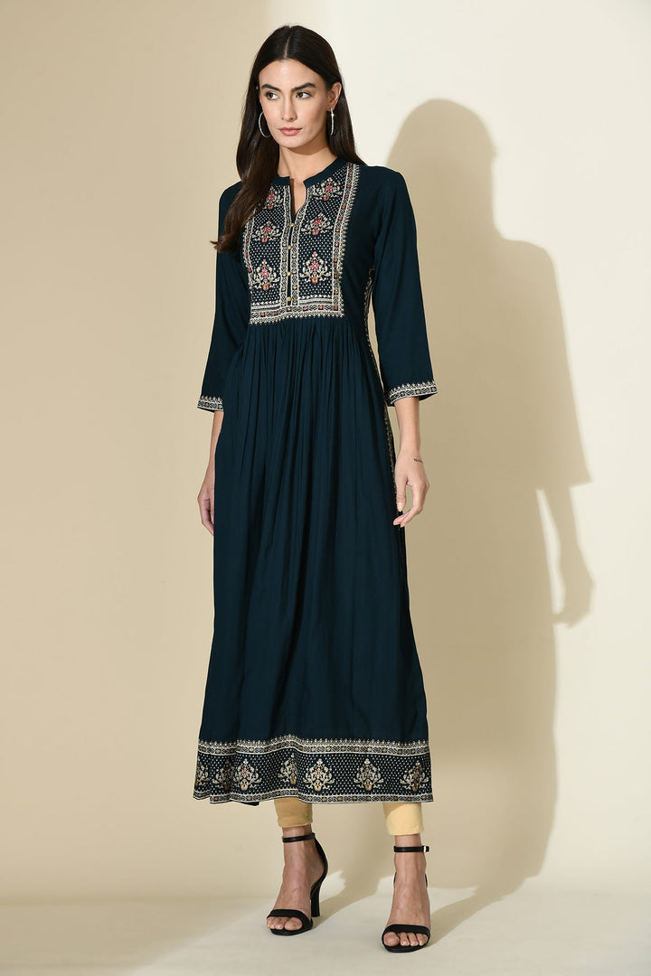 Teal Blue Printed Dress