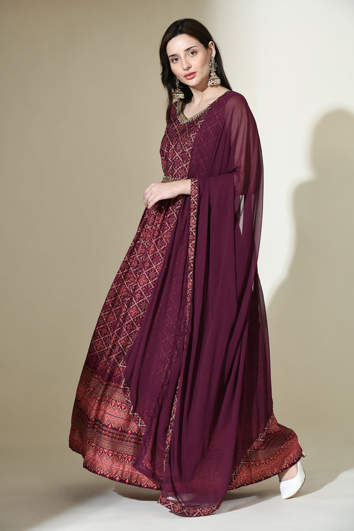 Purple Embellished Dress Set