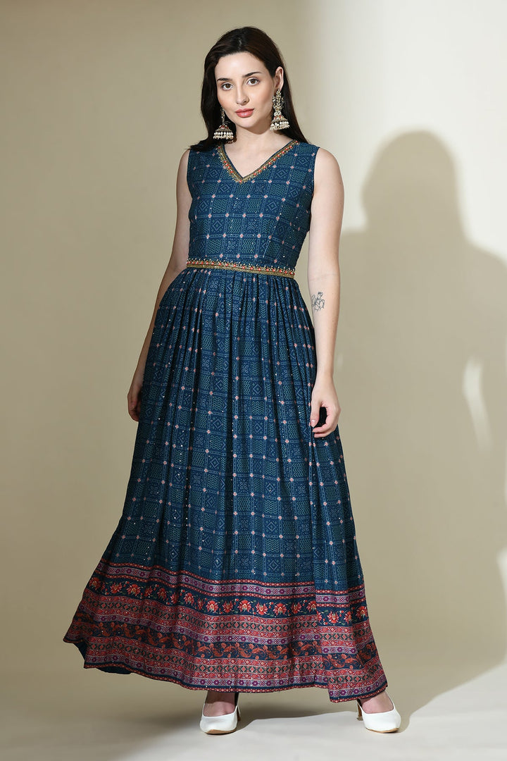Teal Embellished Dress Set
