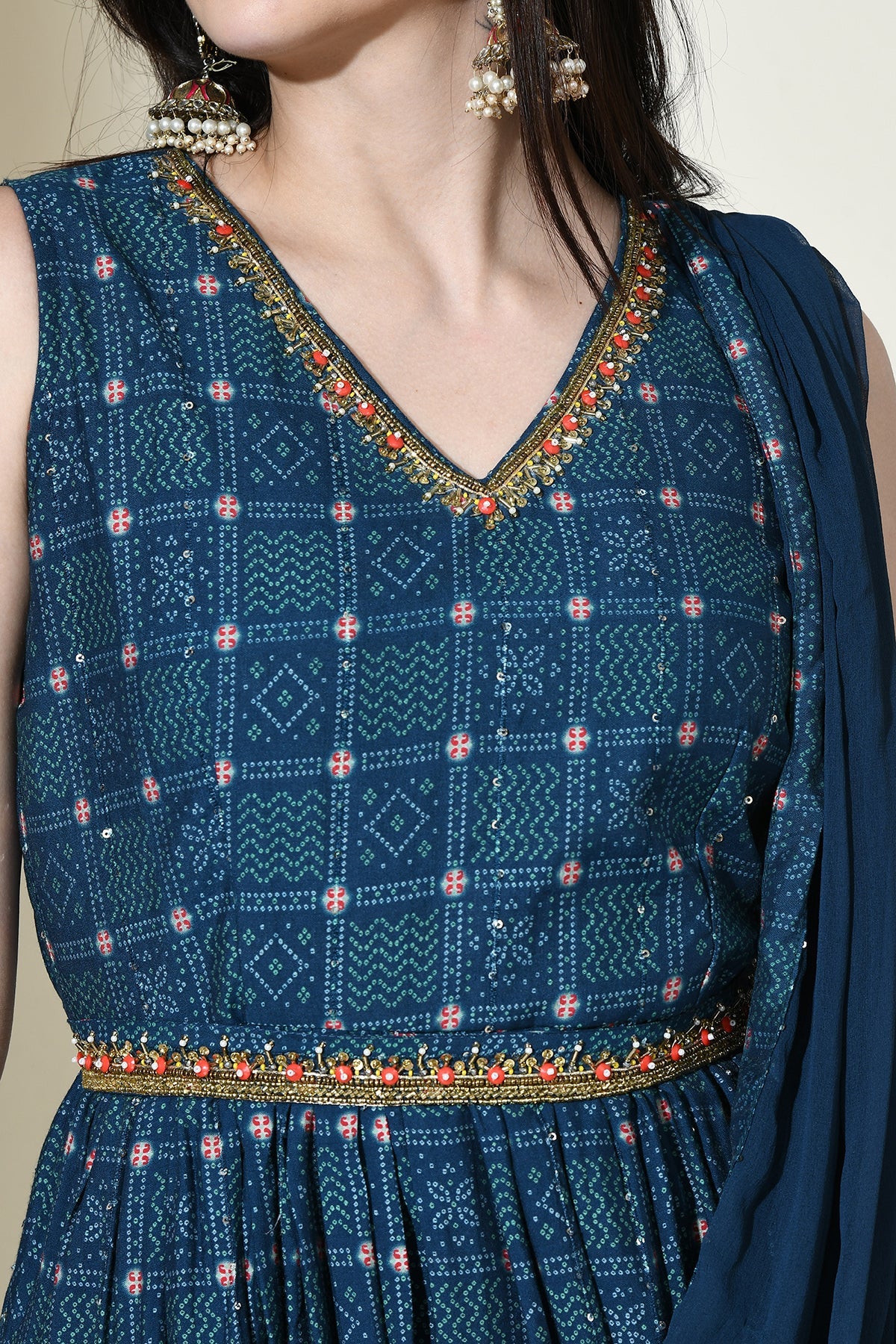 Teal Embellished Dress Set