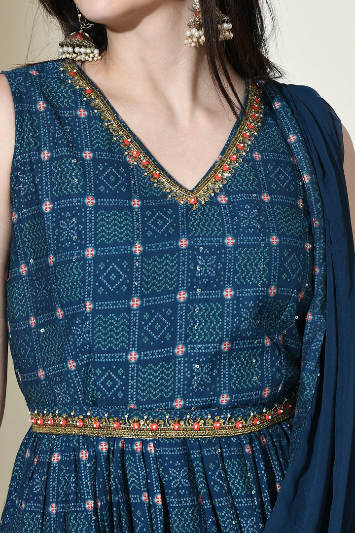 Teal Embellished Dress Set