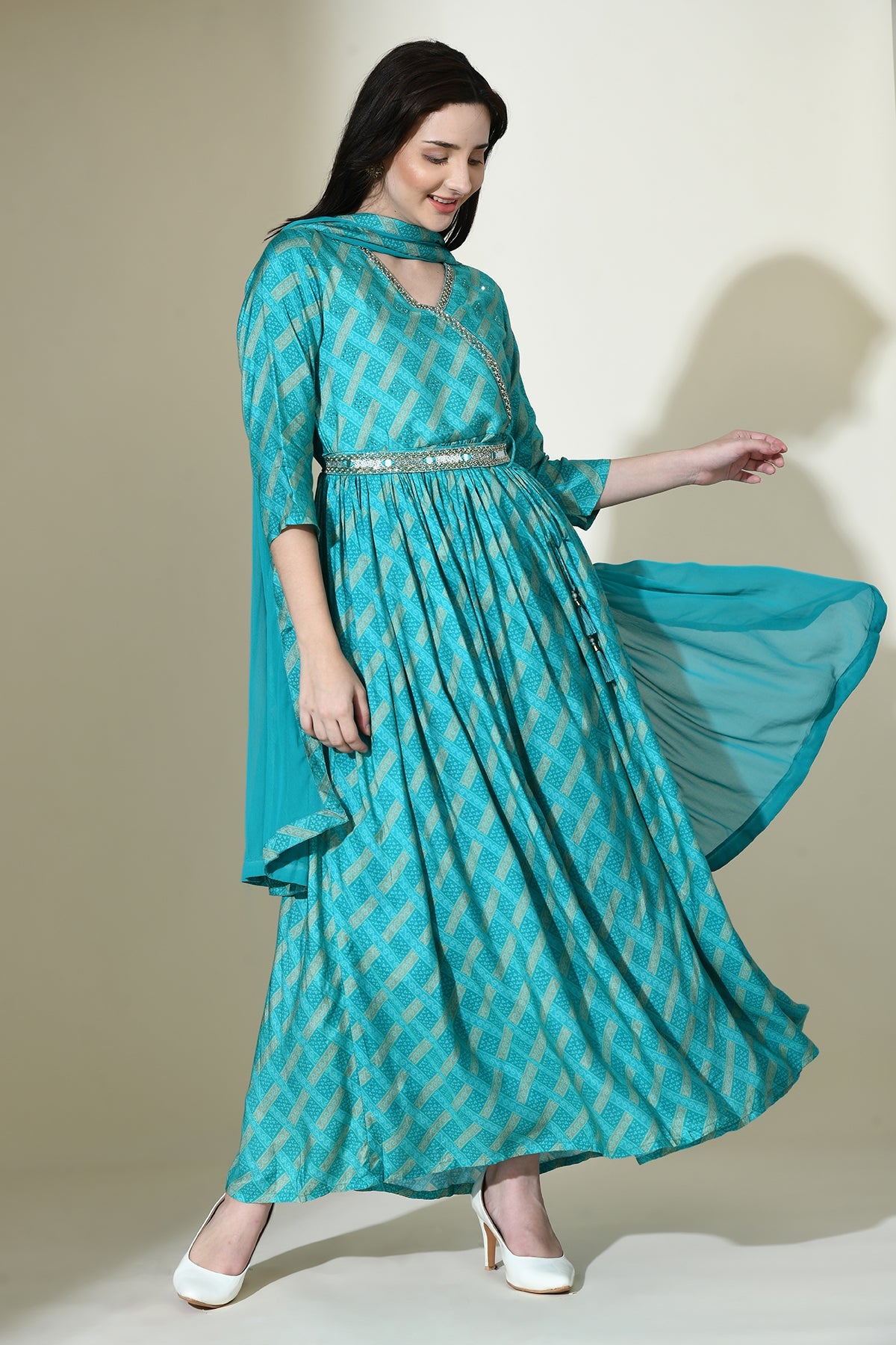 Green Embellished Dress Set