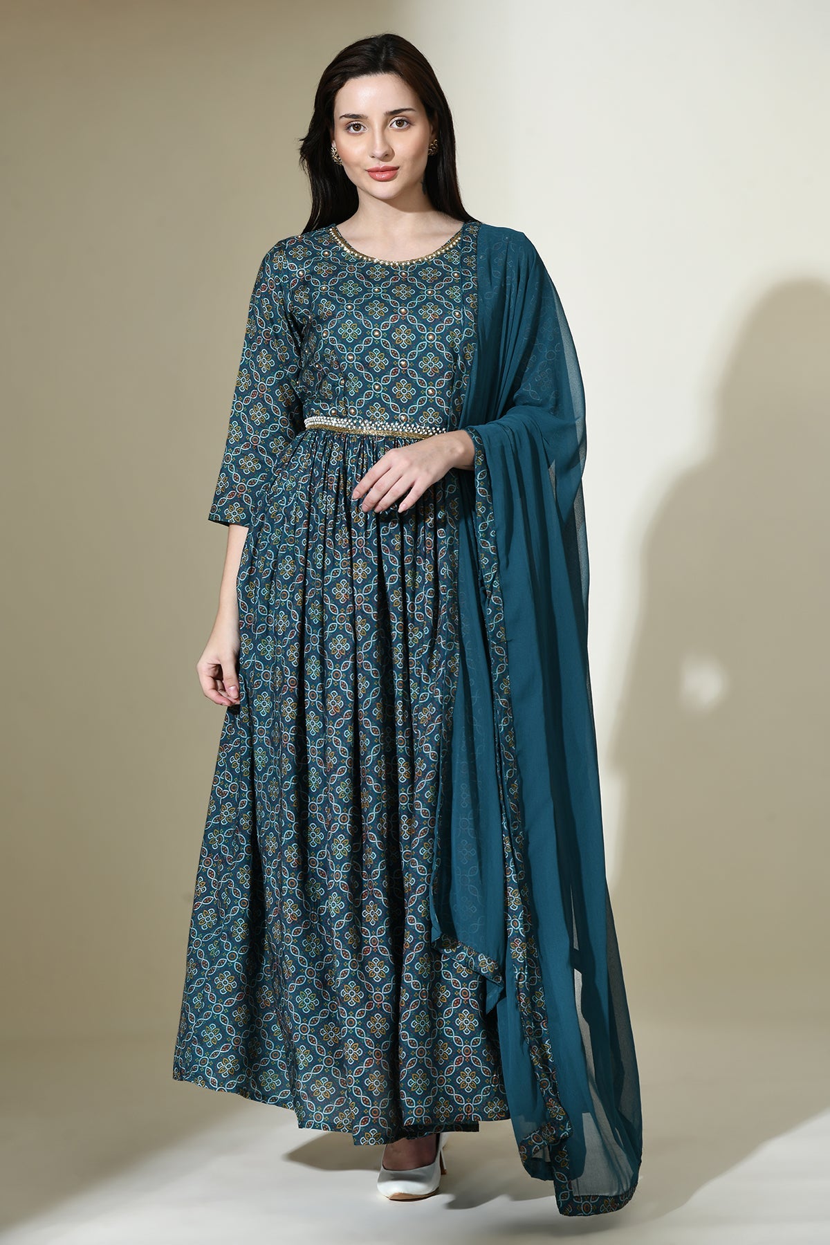 Green Embellished Maxi Dress Set