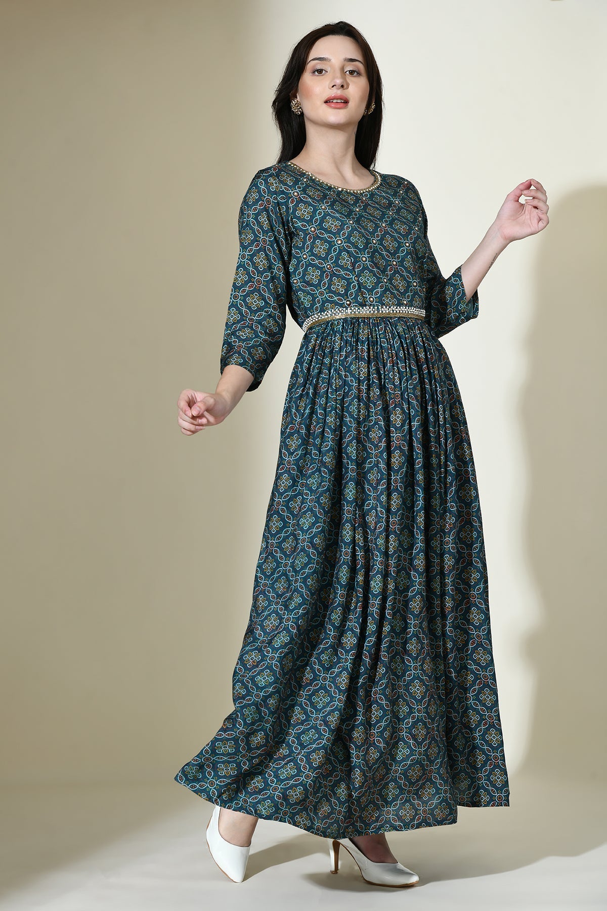 Green Embellished Maxi Dress Set