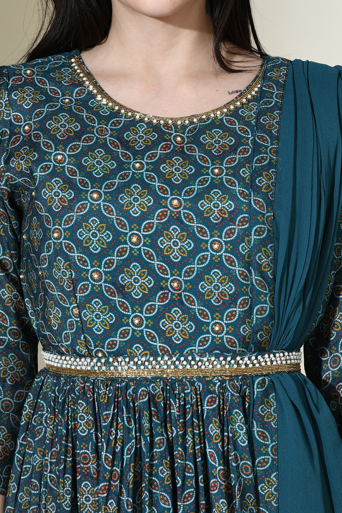 Green Embellished Maxi Dress Set