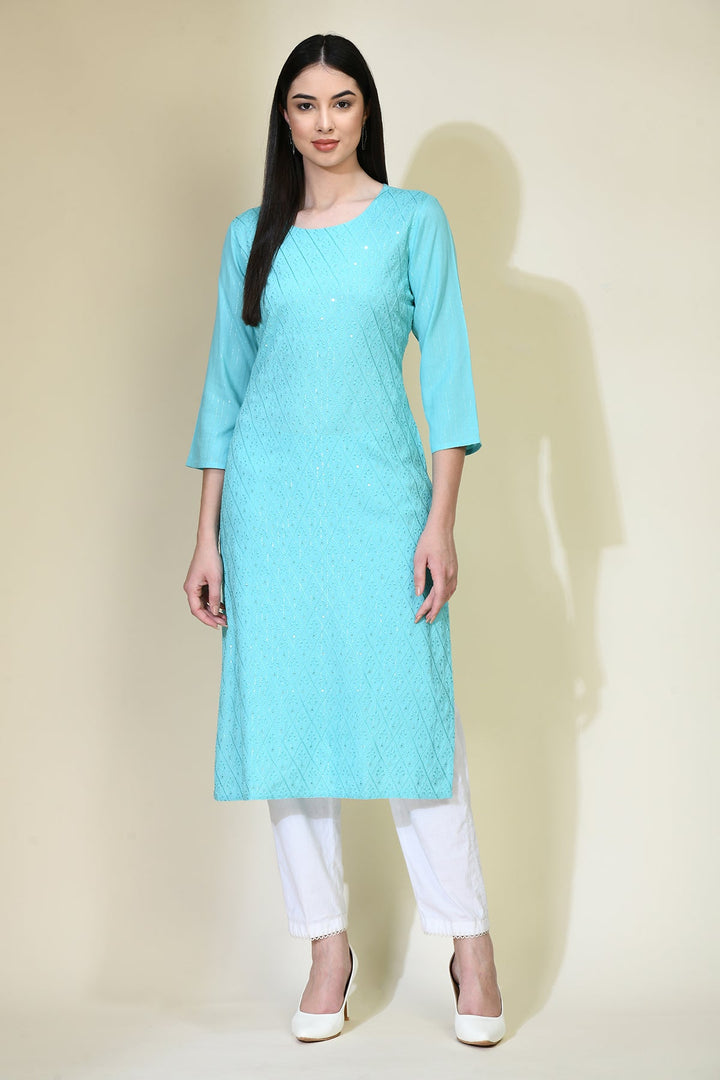 Blue Embellished Kurta