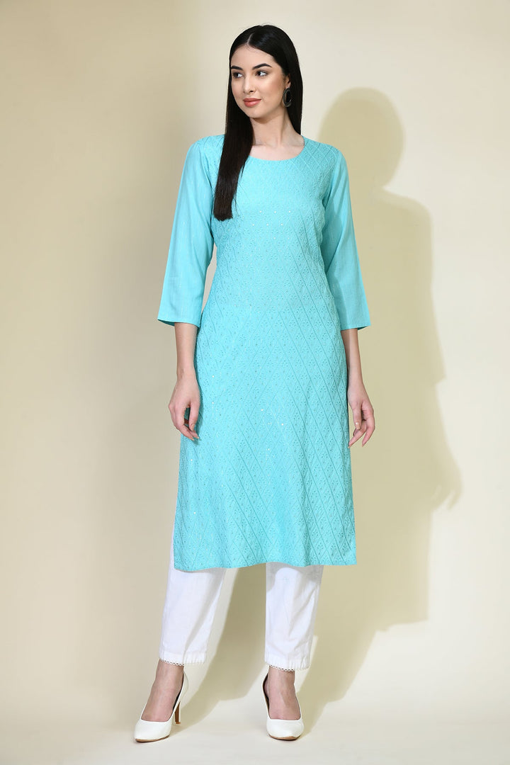 Blue Embellished Kurta