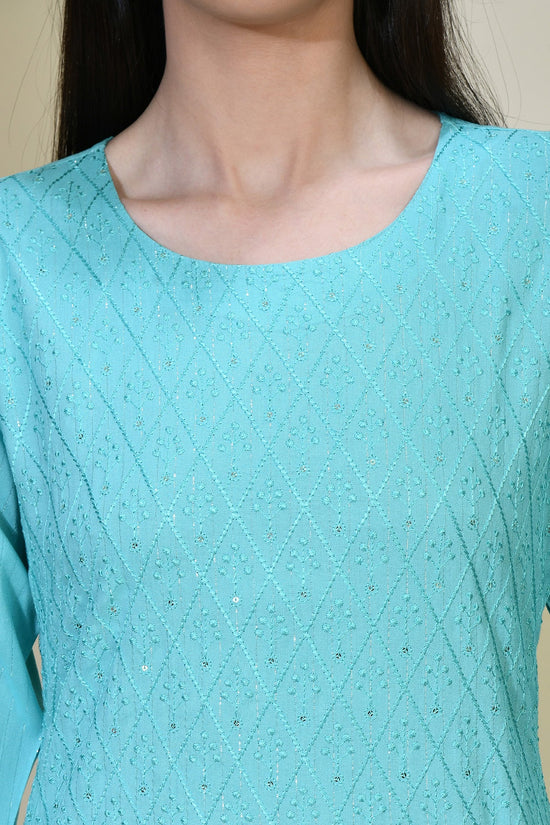 Blue Embellished Kurta