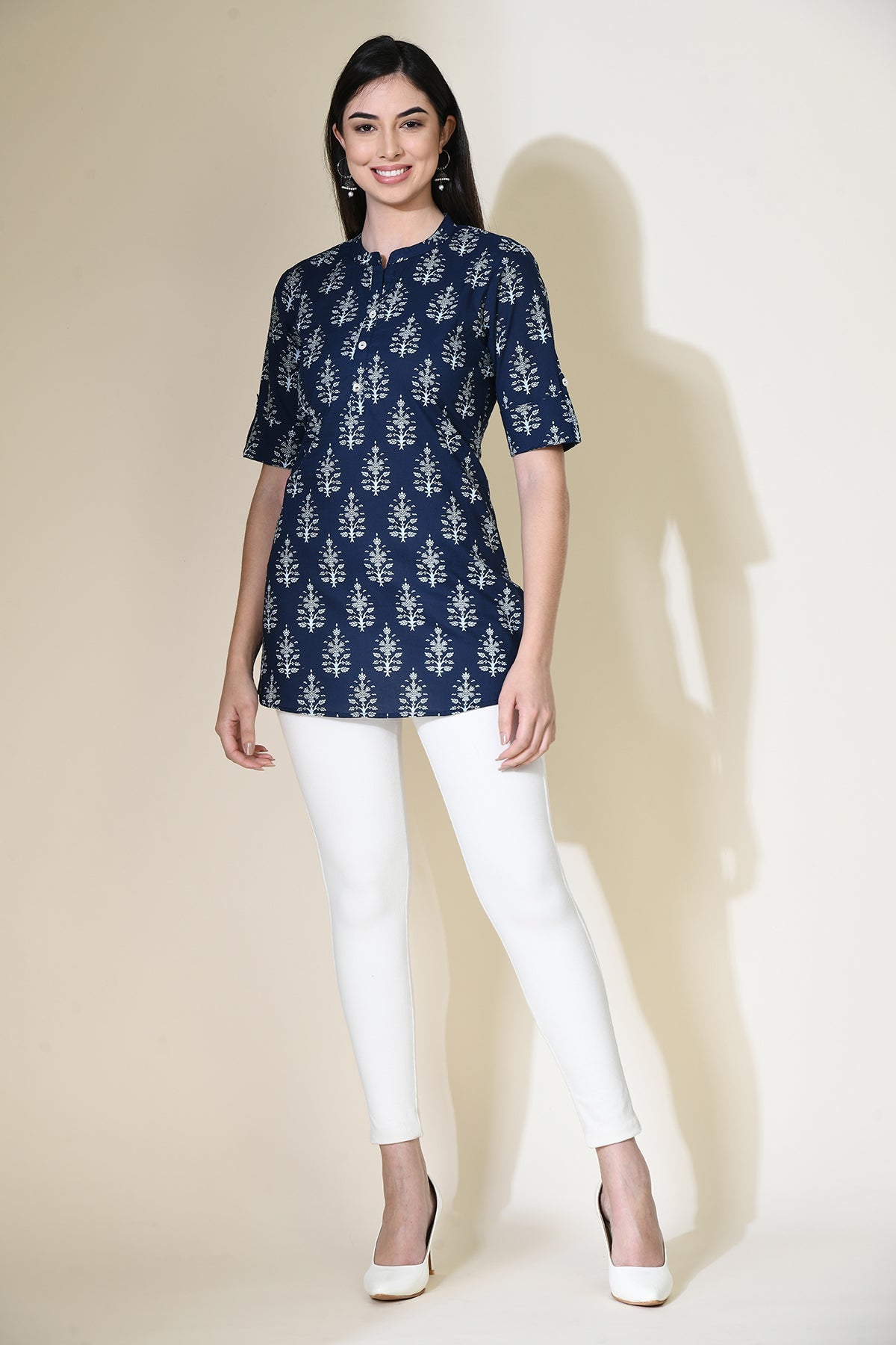 Navy Blue Ethnic Printed Top