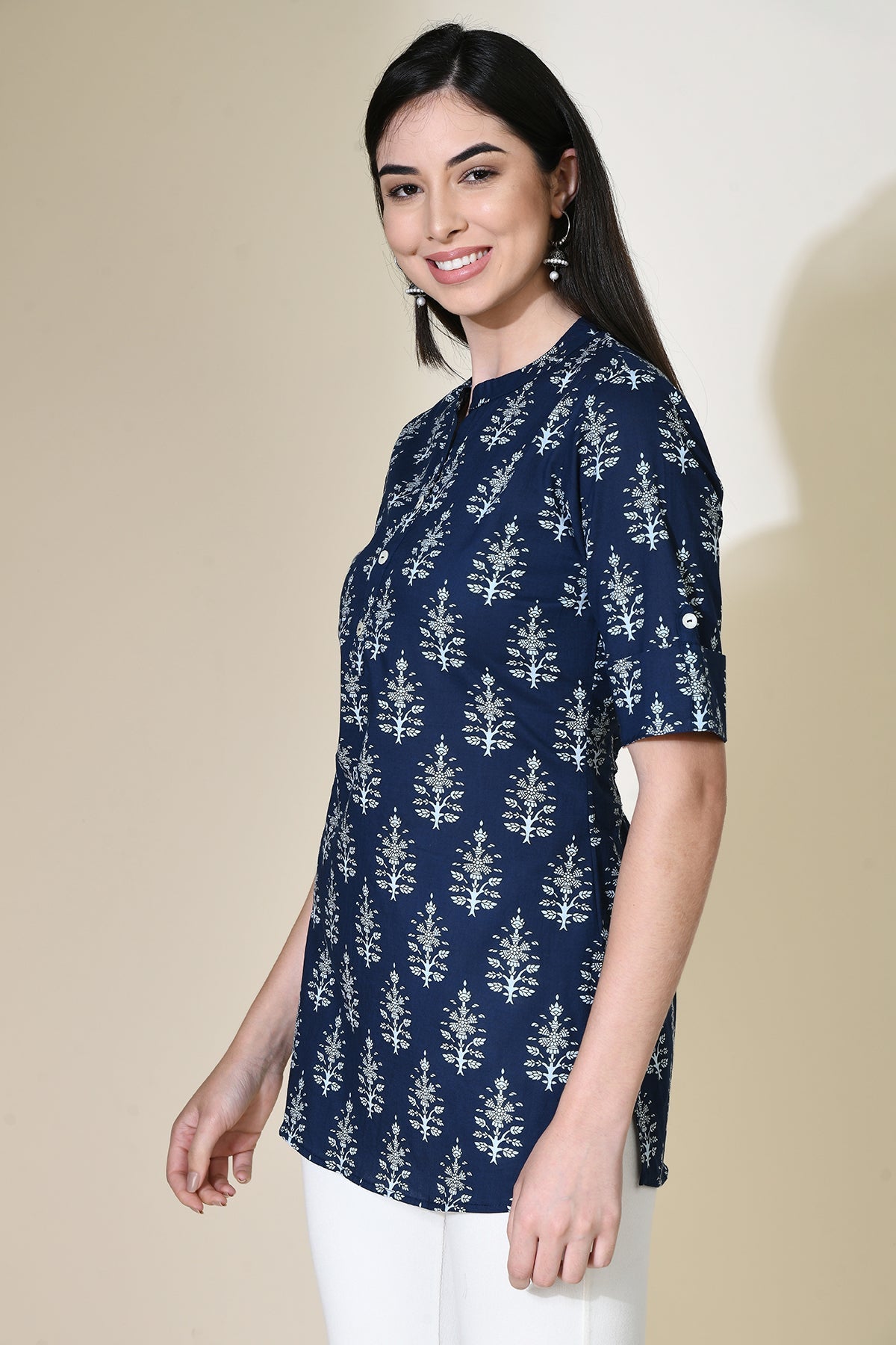 Navy Blue Ethnic Printed Top