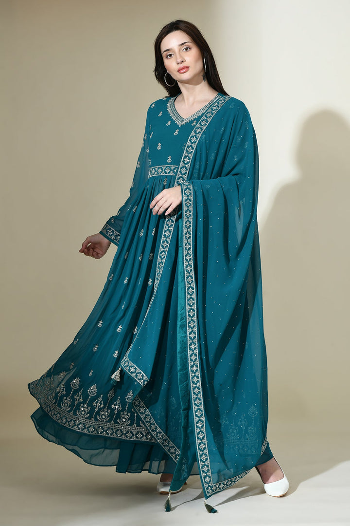 Green Embroidered Kurta Set