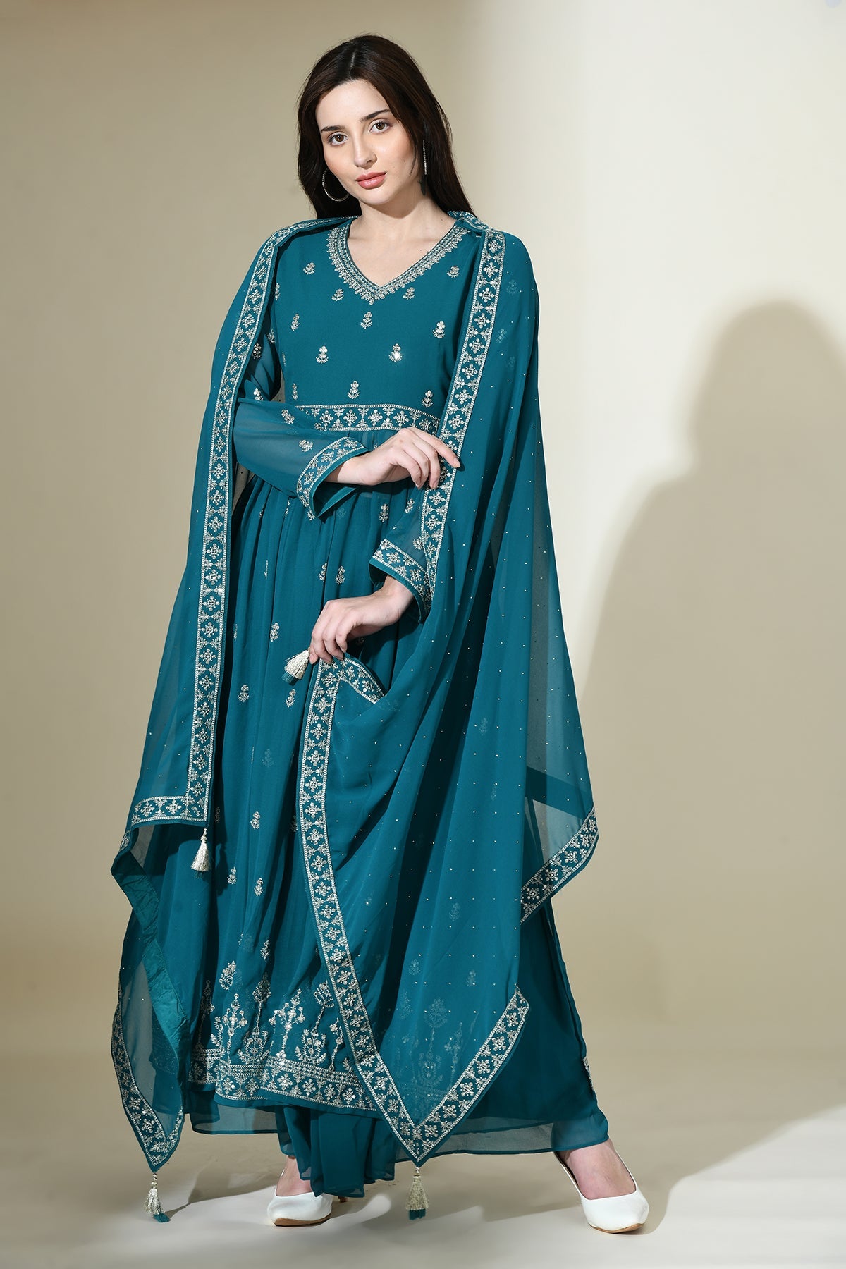 Green Embroidered Kurta Set