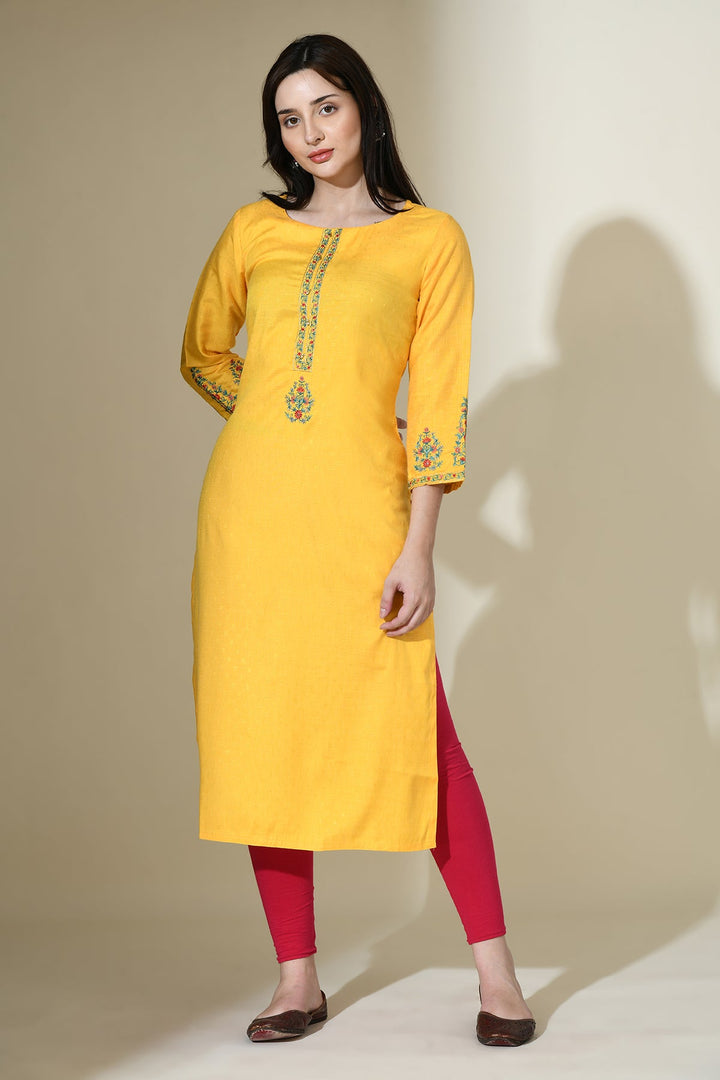 Yellow Embroidered Kurta