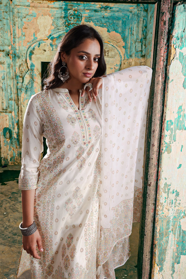 Cream Printed Kurta Set