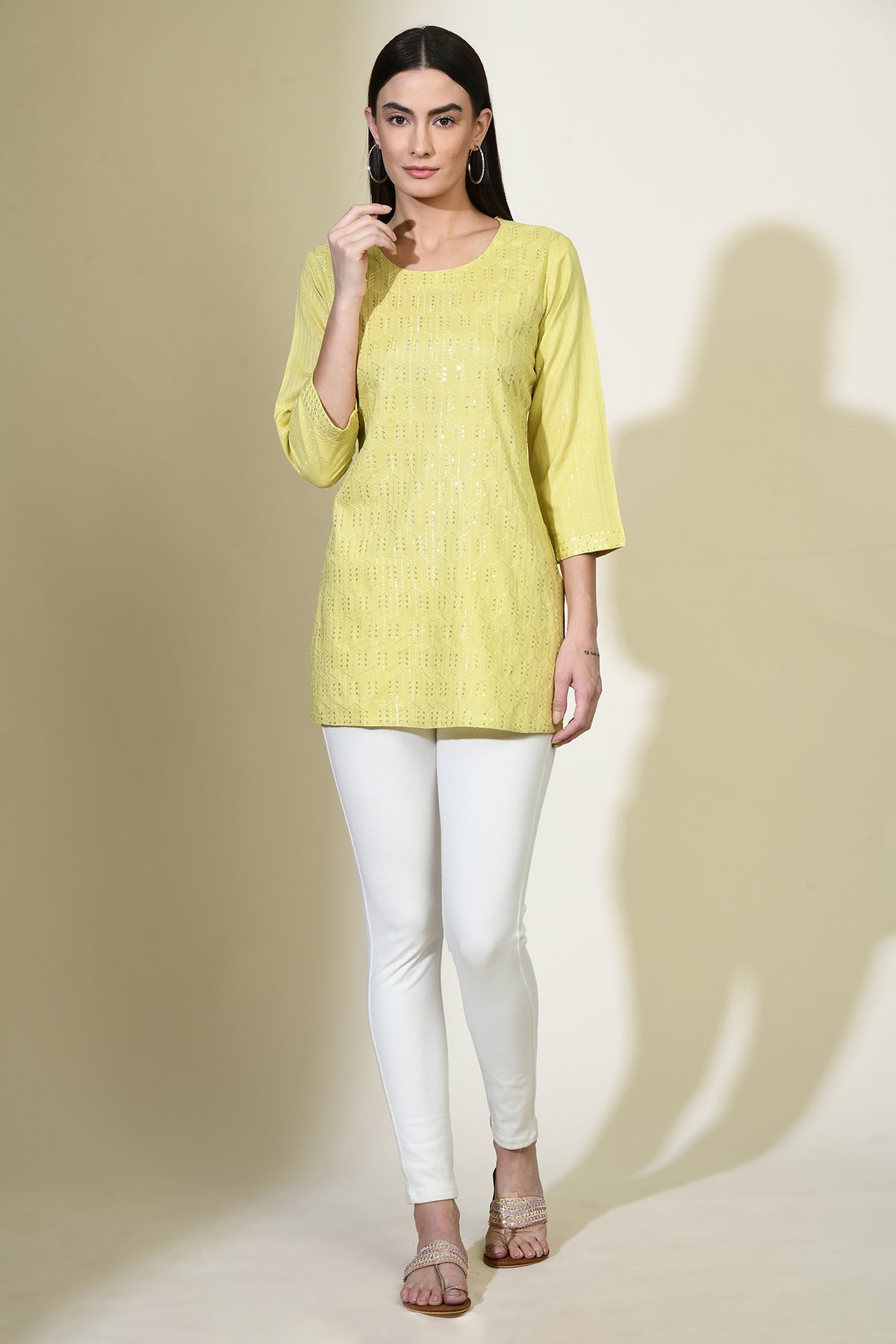 Yellow Solid Embroidered Top