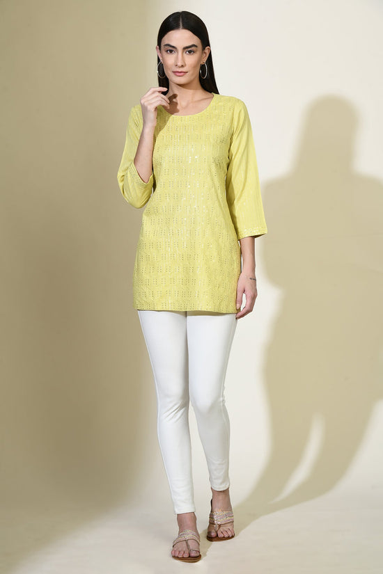 Yellow Solid Embroidered Top