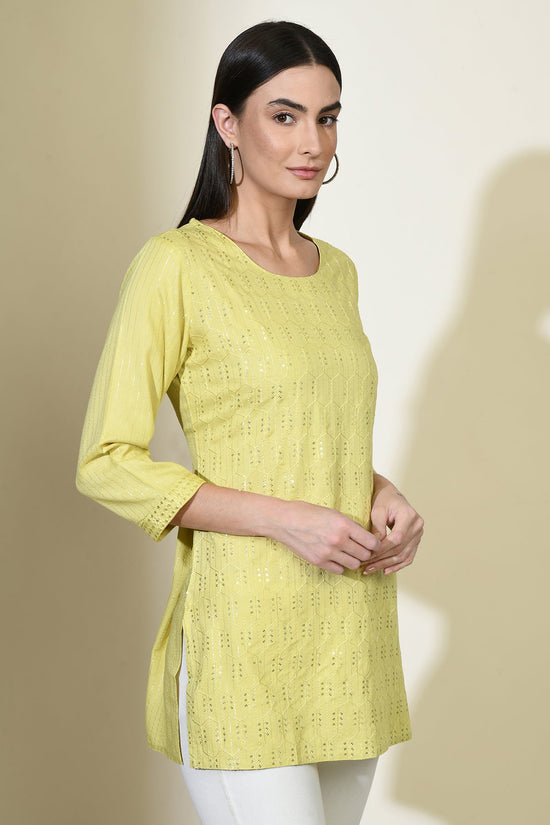 Yellow Solid Embroidered Top