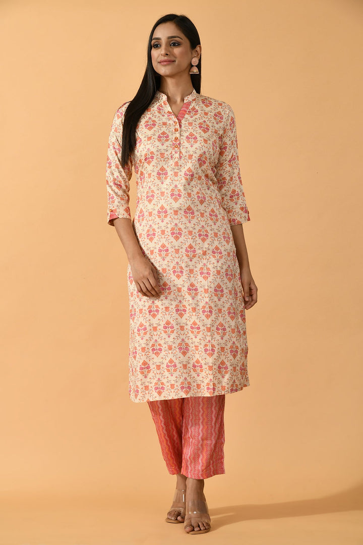 Beige Printed Kurta Set