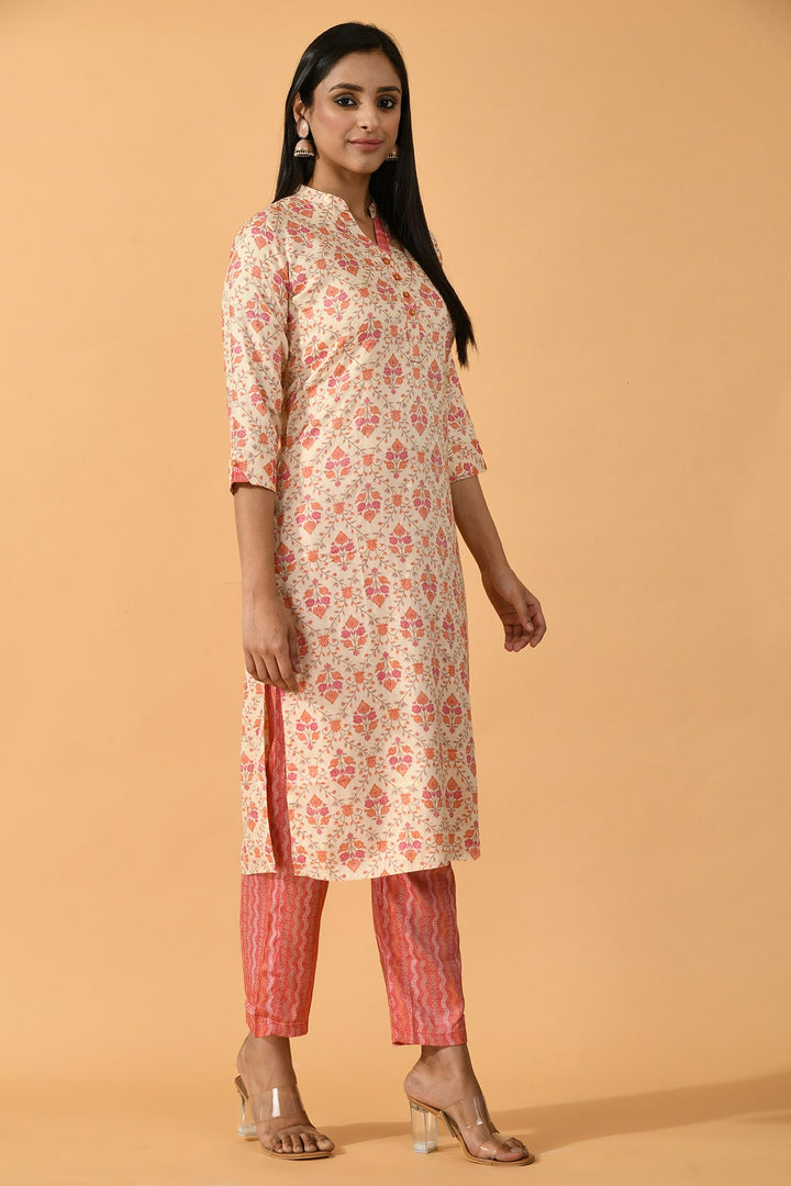 Beige Printed Kurta Set