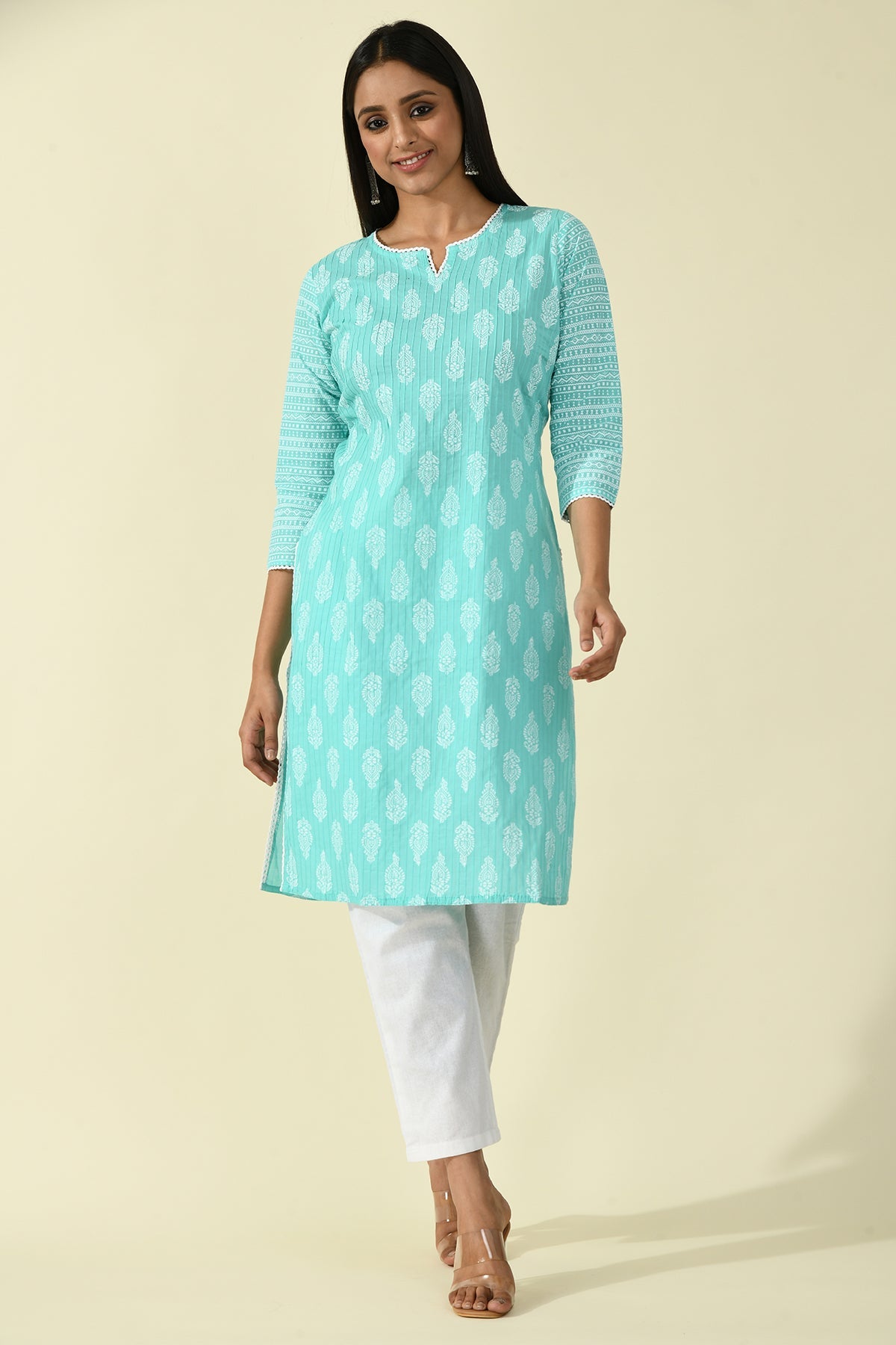 Green Pintex Printed Kurta