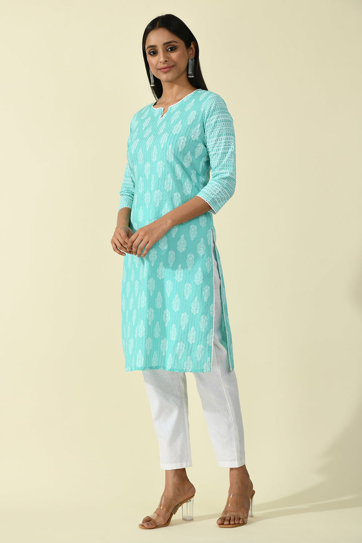 Green Pintex Printed Kurta