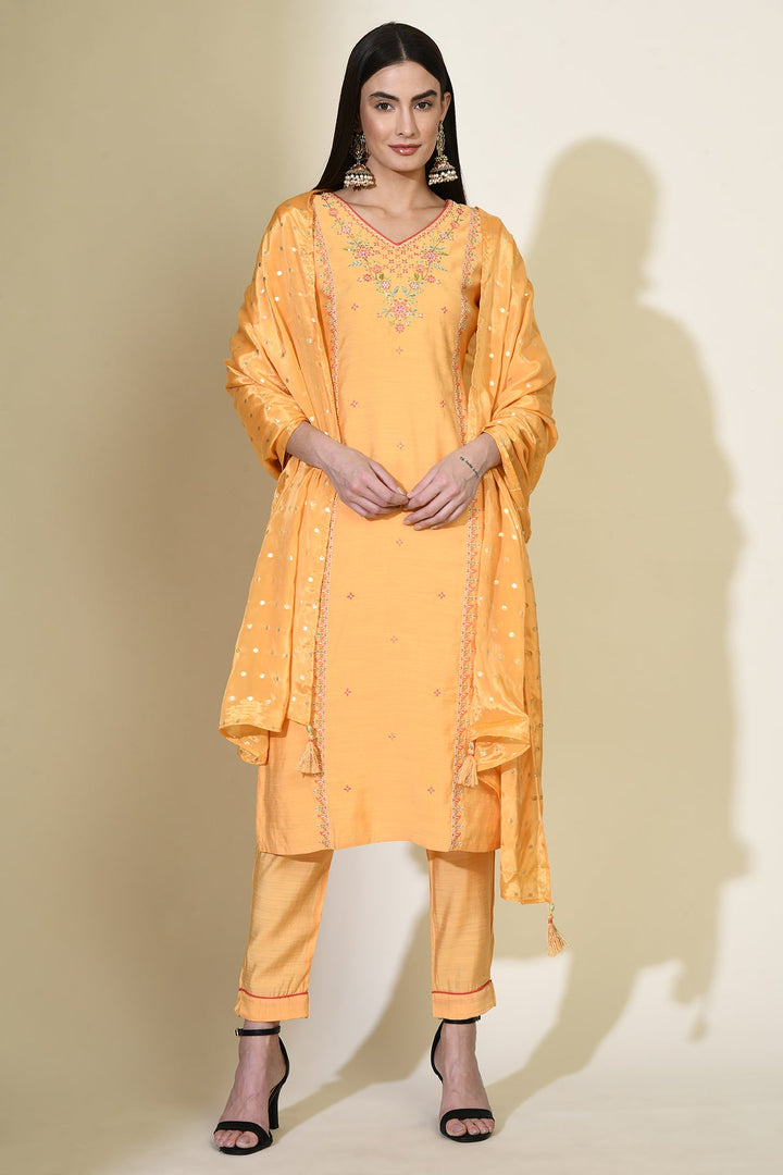 Yellow Embroidered Straight Kurta Set
