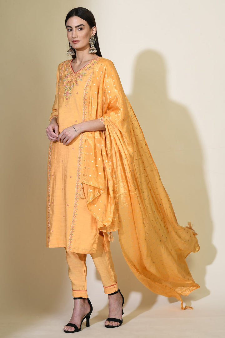Yellow Embroidered Straight Kurta Set