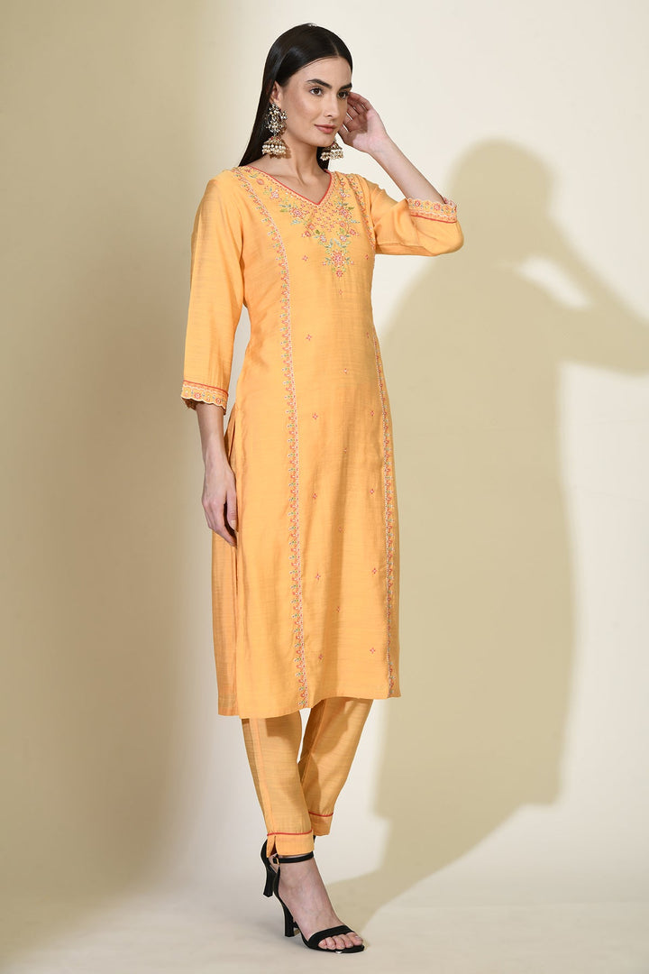 Yellow Embroidered Straight Kurta Set