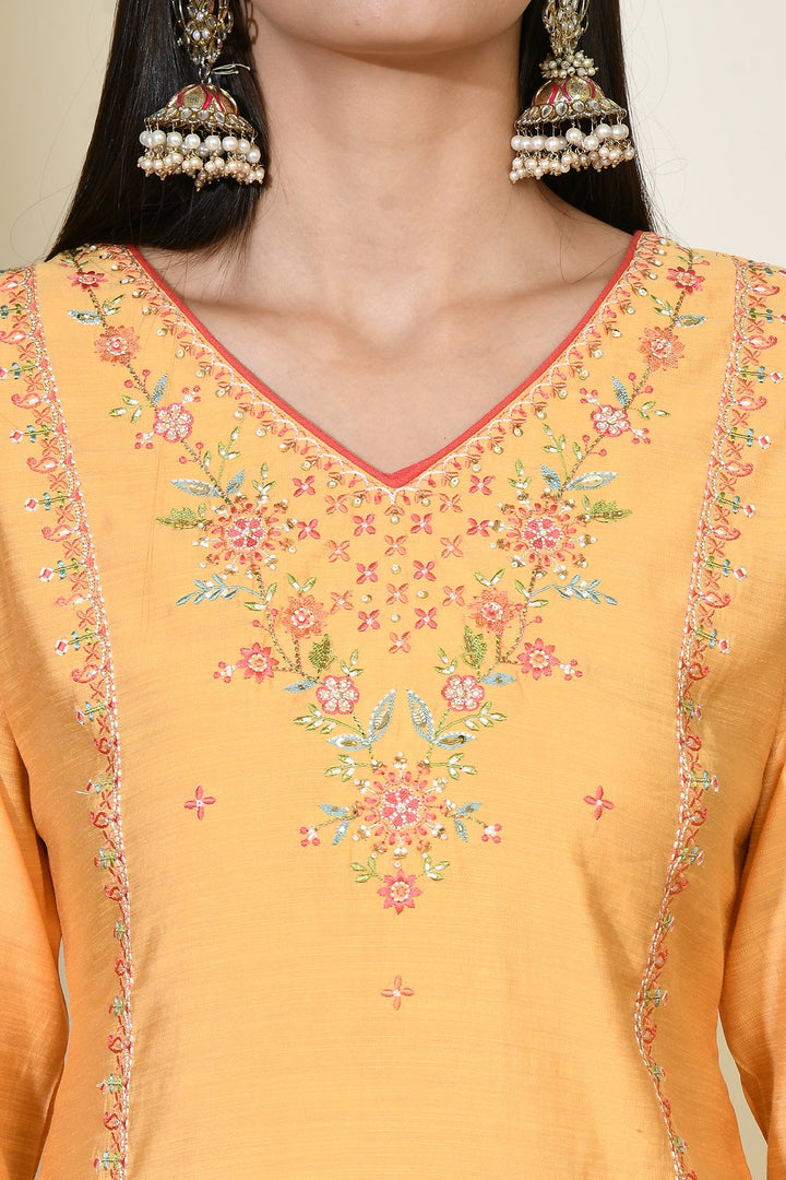 Yellow Embroidered Straight Kurta Set