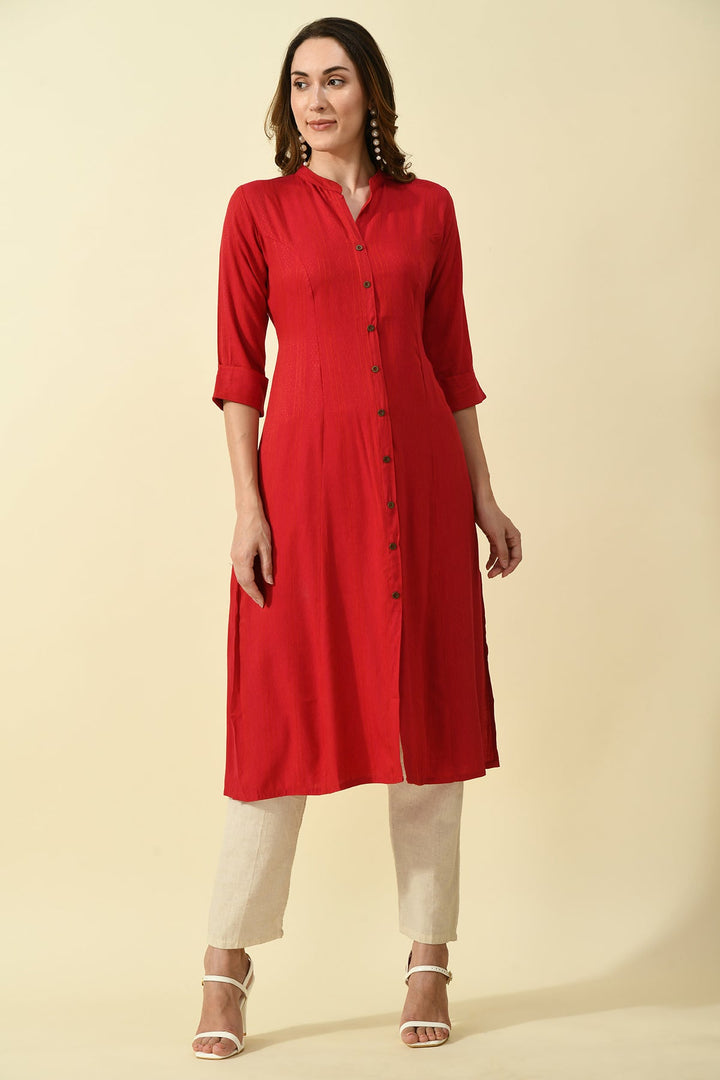 Magenta Self Kurta