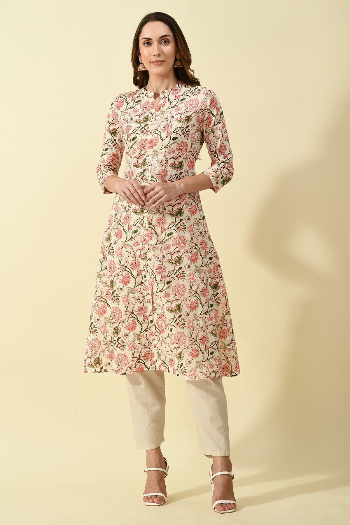 Cream Printed Kurta